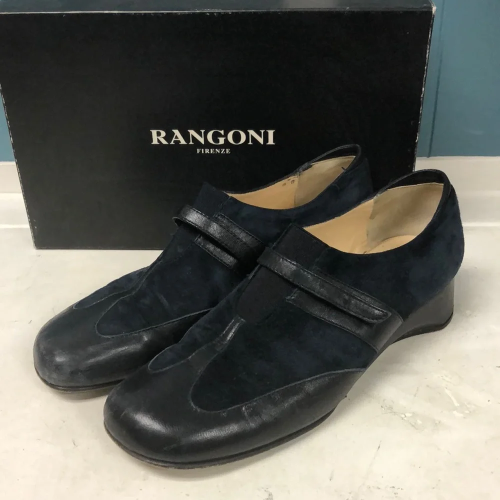 Rangoni vallenta navy blue leather‎ suede women’s size 8